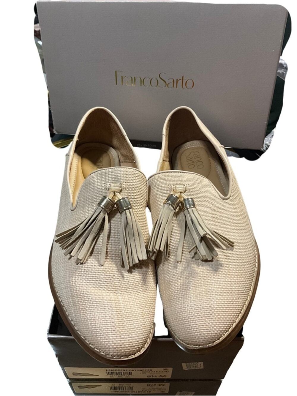 Franco Sarto Loafer Raffia Tassel Flat minimalist clean costal work 8.5M EUC